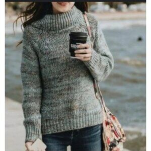 Anthropologie MOTH Sweater Blue Specks M Medium Thick Collared Alpaca Blend